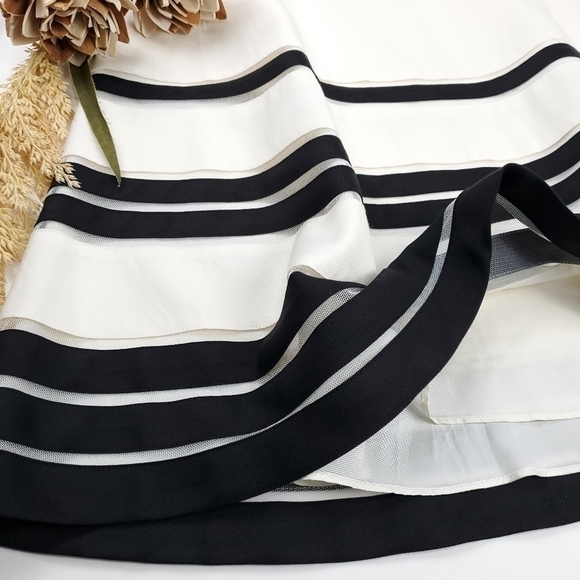 Ann Taylor Cream Blk Stripe Lace Silk Skirt Sz 2 - Picture 11 of 13